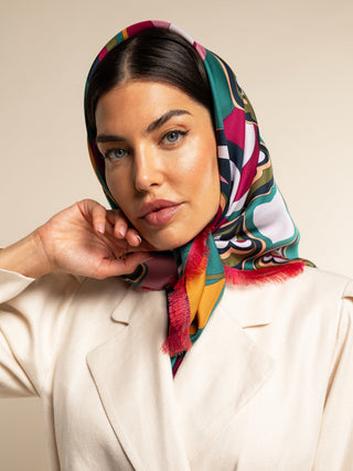 Giorgia (green/pink) - Italian soft and lightweight foulard made from pure silk - Glamourous Grace
