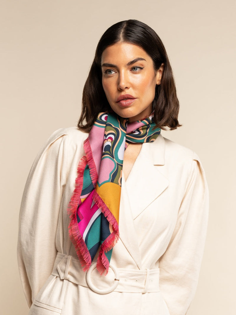 Giorgia (green/pink) - Italian soft and lightweight foulard made from pure silk - Glamourous Grace
