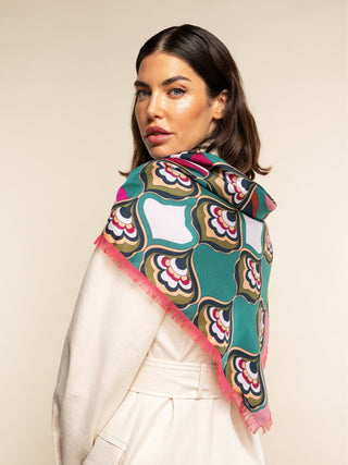 Giorgia (green/pink) - Italian soft and lightweight foulard made from pure silk - Glamourous Grace