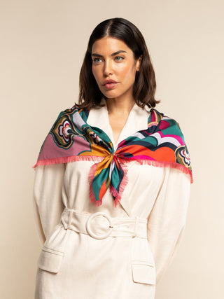 Giorgia (green/pink) - Italian soft and lightweight foulard made from pure silk - Glamourous Grace