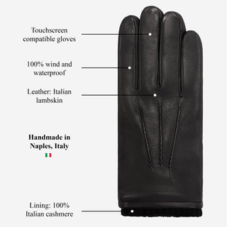 Alessandro (black) - Italian lambskin leather gloves with cashmere lining & touchscreen feature - Glamourous Grace