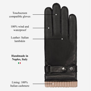 Alonzo (black) - Italian lambskin leather gloves with cashmere lining & touchscreen feature - Glamourous Grace