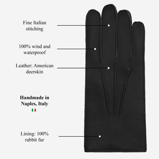 Diego (black) - Italian gloves made of American deerskin leather with rabbit fur lining - Glamourous Grace