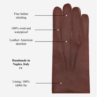 Diego (brown) - Italian gloves made of American deerskin leather with rabbit fur lining - Glamourous Grace