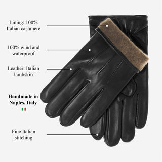 Giovanni (black) - Classic Italian lambskin leather gloves with cashmere lining - Glamourous Grace