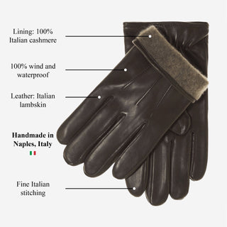 Giovanni (dark brown) - Classic Italian lambskin leather gloves with cashmere lining - Glamourous Grace