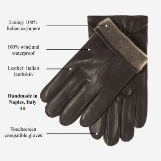 Giovanni (brown) - Classic Italian lambskin leather gloves with cashmere lining & touchscreen feature - Glamourous Grace