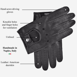 Leonardo (black) - Italian driving gloves made of American deerskin leather - Glamourous Grace