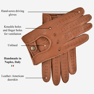 Leonardo (brown) - Italian driving gloves made of American deerskin leather - Glamourous Grace
