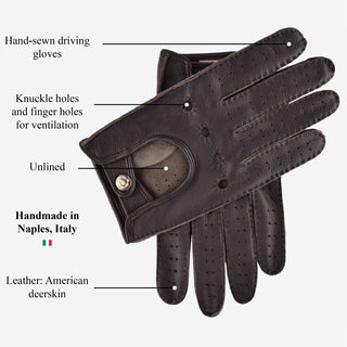 Leonardo (dark brown) - Italian driving gloves made of American deerskin leather - Glamourous Grace