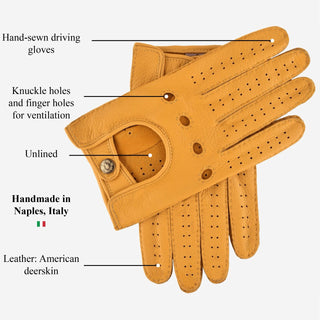 Leonardo (yellow) - Italian driving gloves made of American deerskin leather - Glamourous Grace