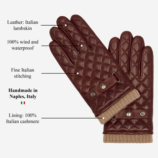 Luca (brown) - Italian lambskin leather gloves with cashmere lining and checkered pattern - Glamourous Grace