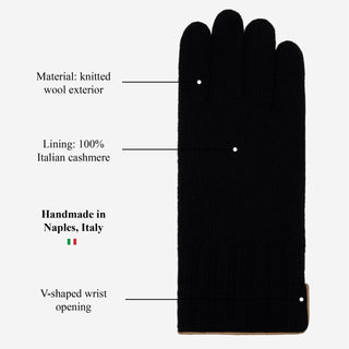 Luciano (black) - Handmade Italian knitted wool gloves with luxurious cashmere lining - Glamourous Grace