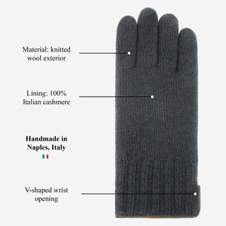 Luciano (grey) - Handmade Italian knitted wool gloves with luxurious cashmere lining - Glamourous Grace