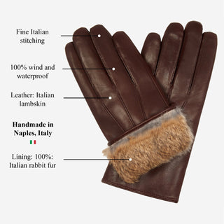Marco (brown) - Italian lambskin leather gloves with brown rabbit fur lining - Glamourous Grace