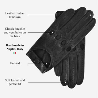 Mario (black) - Italian lambskin leather driving gloves - Glamourous Grace