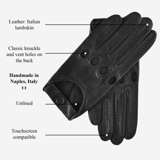 Mario (black) - Italian lambskin leather driving gloves & touchscreen feature - Glamourous Grace