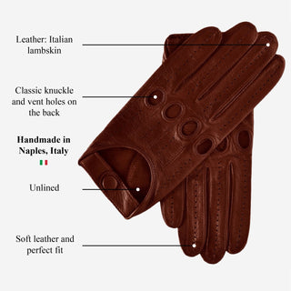 Mario (brown) - Italian lambskin leather driving gloves - Glamourous Grace