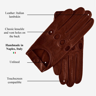 Mario (brown) - Italian lambskin leather driving gloves & touchscreen feature - Glamourous Grace