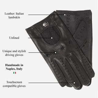 Umberto (black) - Italian lambskin leather driving gloves & touchscreen feature - Glamourous Grace