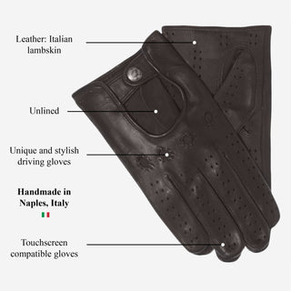 Umberto (brown) - Italian lambskin leather driving gloves & touchscreen feature - Glamourous Grace