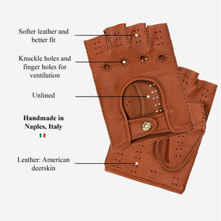 Vincenzo (brown) - Fingerless Italian driving gloves made of American deerskin leather - Glamourous Grace