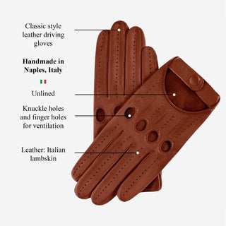 Alessa (cognac) - Classic Italian lambskin leather driving gloves - Glamourous Grace