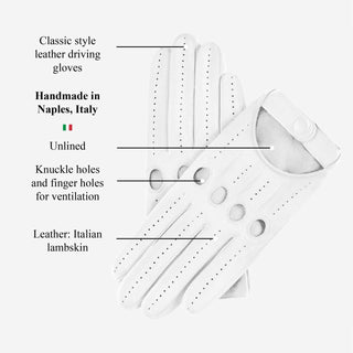 Alessa (white) - Classic Italian lambskin leather driving gloves - Glamourous Grace