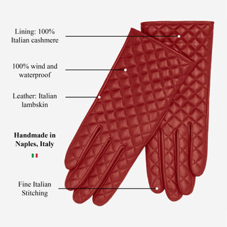 Emilia (red) - Classic Italian lambskin leather gloves with cashmere lining and checkered pattern - Glamourous Grace