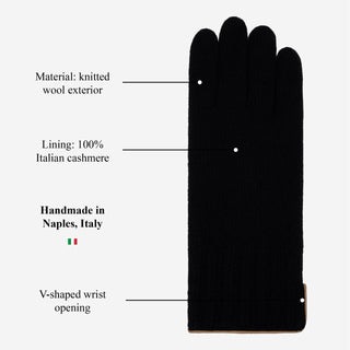 Florentina (black) - Handmade Italian knitted wool gloves with luxurious cashmere lining - Glamourous Grace