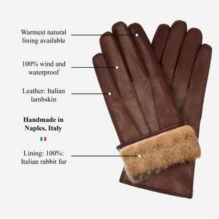 Francesca (brown) - Italian lambskin leather gloves with brown rabbit fur lining - Glamourous Grace