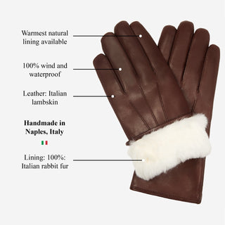 Francesca (brown) - Italian lambskin leather gloves with white rabbit fur lining - Glamourous Grace