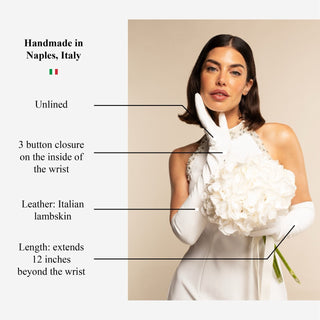 Gabriella (white) - Italian unlined 12-button length leather bridal / opera gloves - Glamourous Grace