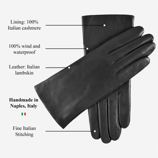 Isabella (black) - Italian lambskin leather gloves with cashmere lining - Glamourous Grace