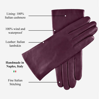 Isabella (eggplant) - Italian lambskin leather gloves with cashmere lining - Glamourous Grace