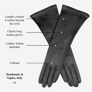 Lucia (black) - Italian unlined 8-button length leather opera gloves - Glamourous Grace