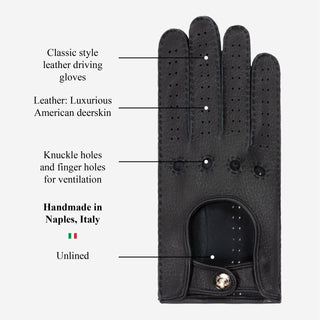 Maria (black) - Italian driving gloves made of American deerskin leather - Glamourous Grace
