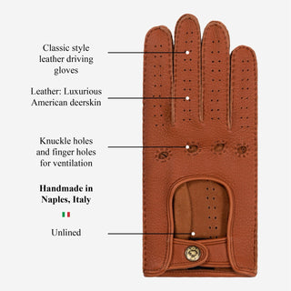 Maria (brown) - Italian driving gloves made of American deerskin leather - Glamourous Grace