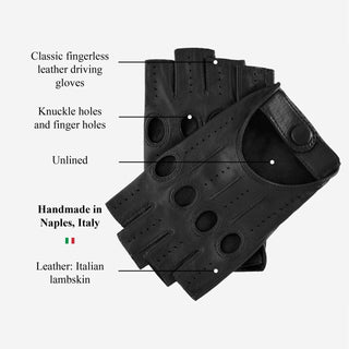 Rossana (black) - Italian fingerless lambskin leather driving gloves - Glamourous Grace