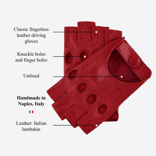 Rossana (red) - Italian fingerless lambskin leather driving gloves - Glamourous Grace