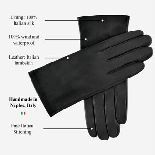 Sofia (black) - Italian lambskin leather gloves with silk lining - Glamourous Grace