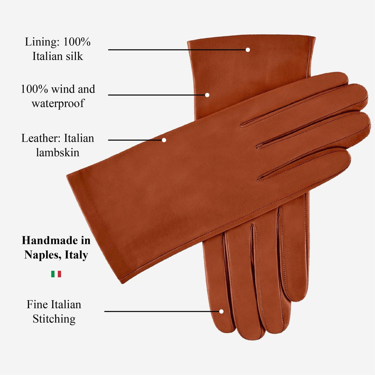 Sofia (brown) - Italian lambskin leather gloves with silk lining - Glamourous Grace