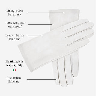 Sofia (white) - Italian lambskin leather gloves with silk lining - Glamourous Grace
