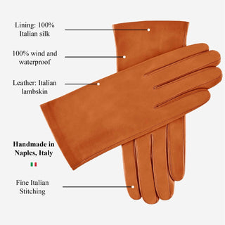 Sofia (cognac) - Italian lambskin leather gloves with silk lining - Glamourous Grace