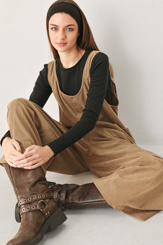 CARAMEL SLOUCHY CORDUROY JUMPSUIT