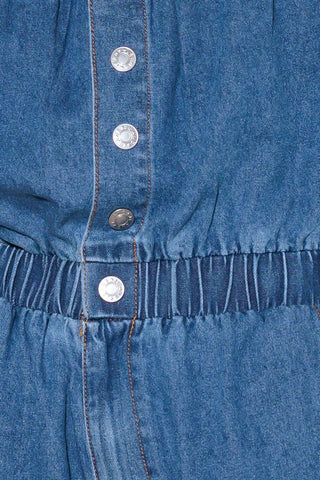 GRACEFULLY WRAPPED MEDIUM DENIM ROMPER