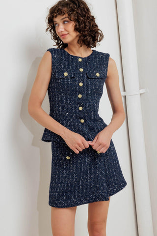 PARISIAN NAVY TWEED SKORT - Glamourous Grace