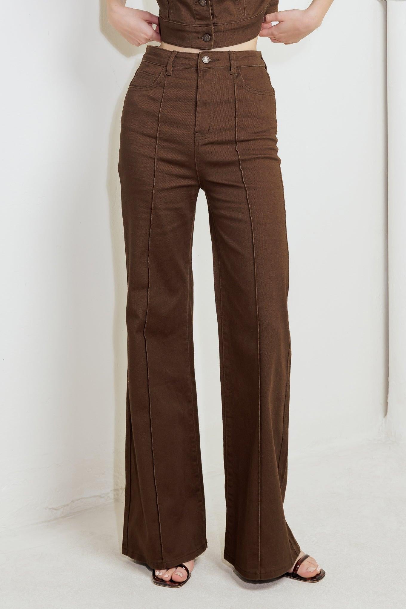 EFFORTLESS EDGE BROWN TWILL PANTS - Glamourous Grace