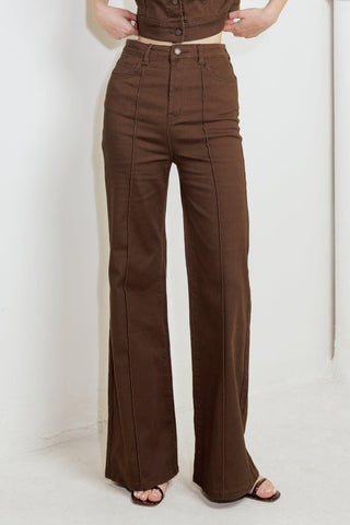 EFFORTLESS EDGE BROWN TWILL PANTS - Glamourous Grace