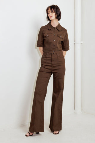 EFFORTLESS EDGE BROWN TWILL PANTS - Glamourous Grace